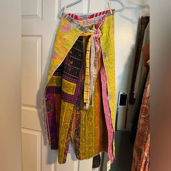 OOAK Kantha Wrap Reversible Wide Leg Pants - Picture 2 of 4